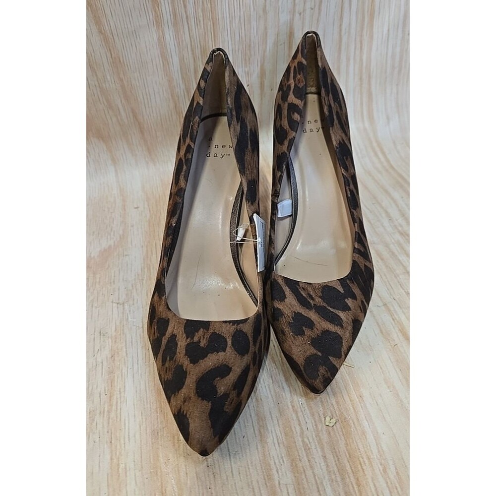 Leopard Print Heels A New Day Lacey Dorsay Shoes Brown 3 inch High Women's 8 1/2